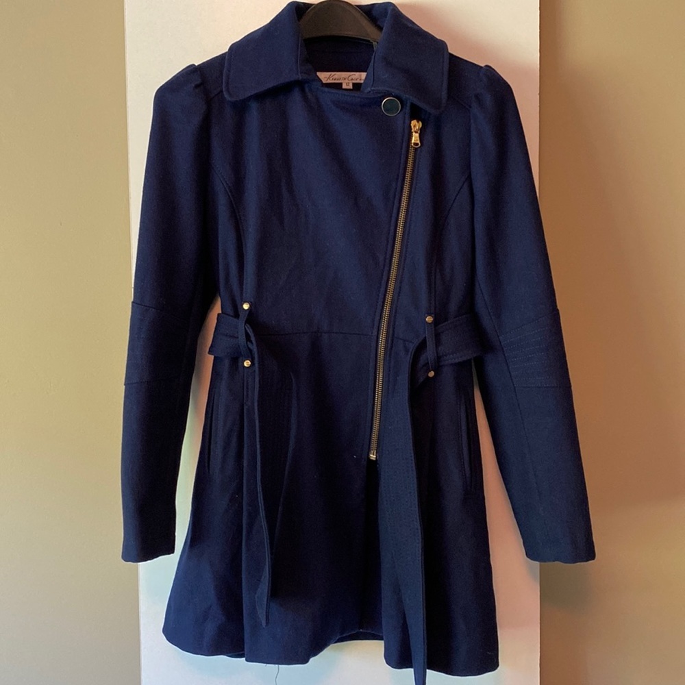 Kenneth Cole Wool Blend Asymmetrical Belted Coat size 12